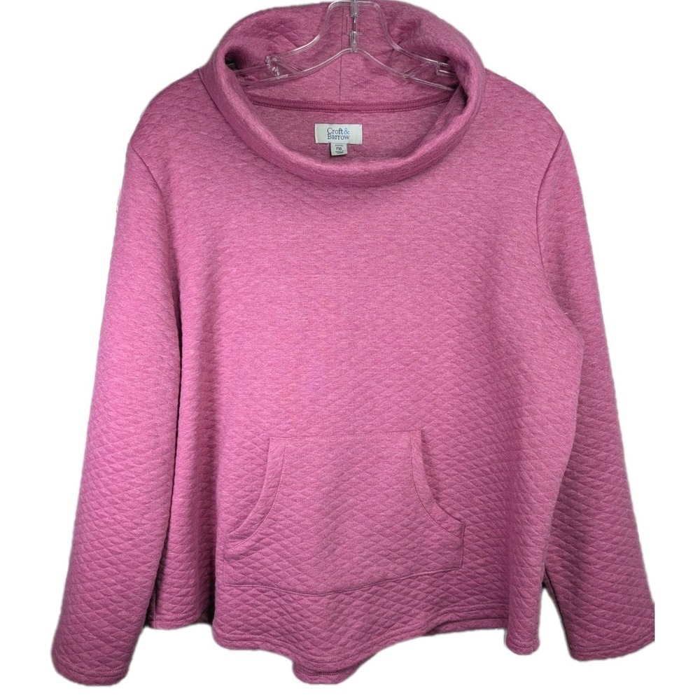 Croft & Barrow Womens PXL Turtle Neck Pullover Fushia Fleece Pocket Cotton Blend